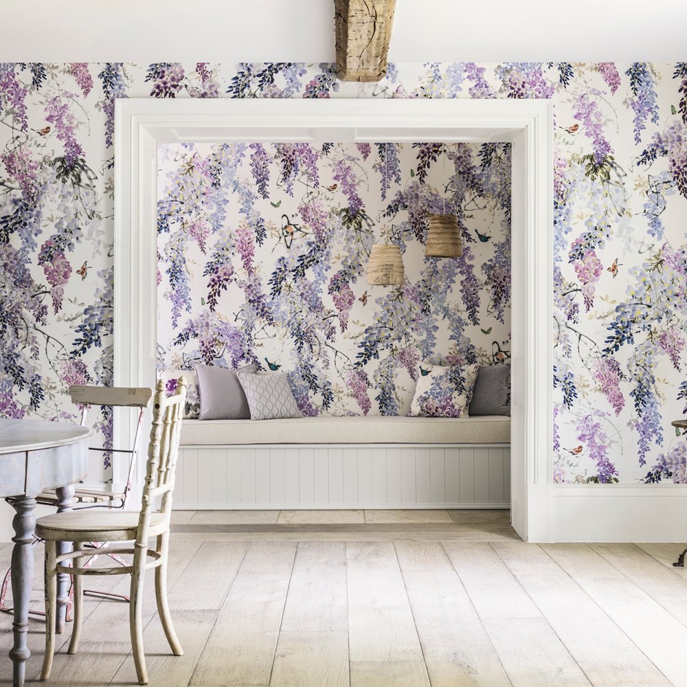 Wisteria Falls Wallpaper Panel A 216296 by Sanderson in Lilac Purple